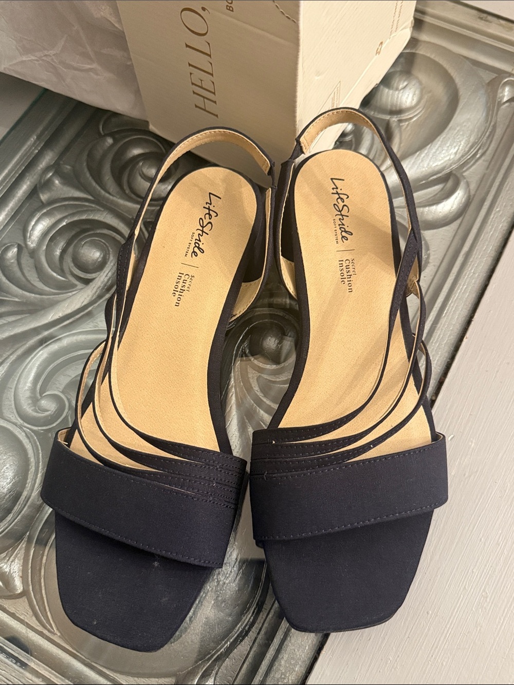 Life Stride 8.5 Joy 2 Lux Navy Strappy Low Block Heel Sandals - Picture 9 of 12